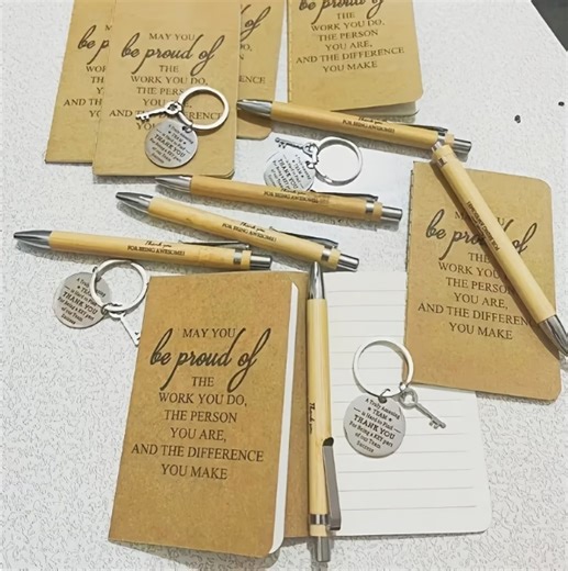 40 Pcs Employee Appreciation Gifts Bulk - Motivational Pocket Notebooks, Natural Bamboo Pens, Gratitude Keychains, Sheer Organza Bags - Team Gifts for Employees, Volunteers, Nurses, Teachers, Colleag