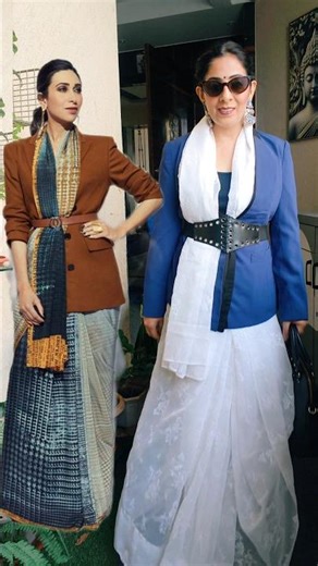 How to Wear Blazer with Saree | Saree + Blazer In Celeb Style #trending #shorts