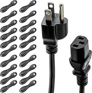 UL Approved 6ft Universal Power Cord (20 Pack) - IEC C13 to NEMA 5-15P Computer Monitor Cable for IT Departments, Data Centers & Bulk Purchasing - 18AWG 10A 125V