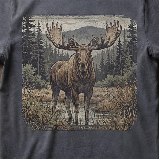 Vintage Moose PNG File, Rustic Wildlife Shirt Design, Engraved Forest Animal Sublimation Graphic, Cabin Hunting Art - Etsy