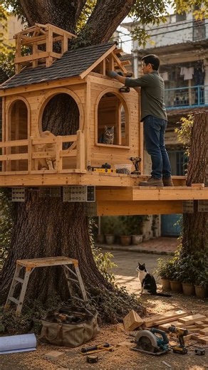 Giant Tree to Luxury Treehouse for Stray Cats #Treehouse