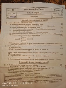 Class : 10th First Semester Exam.X MHE-GTime: 3 Hrs.Subject : E... | Filo