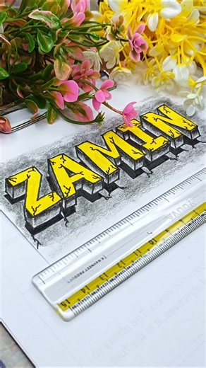 3D Crack Effect Text Drawing 😱 | How to draw "ZAMIN" 3D #shorts #3dart #calligraphy #nameart
