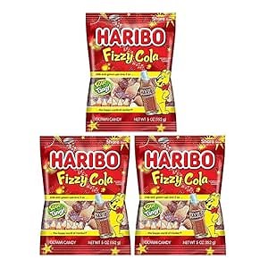 Haribo Fizzy Cola Pack of 3 (5oz Bags) Gummi Candies Perfect for Movie Theaters, Halloween, Easter and More in a King of Sweets Bulk Bag