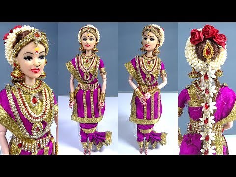 Barbie doll in Traditional MADISAR Saree | South Indian Miniature bridal doll dress/jewellery making