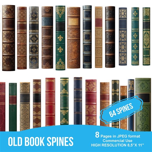 Vintage Book Spines, Antique Leather Books, Old Library Texture, Junk Journal Ephemera, Digital Scrapbook Elements, Printable Elements - Etsy