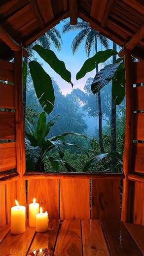 Cozy Tropical Treehouse 🌧️ Blue Hour Rain & Candlelight | Calm Jungle Ambience | 4K