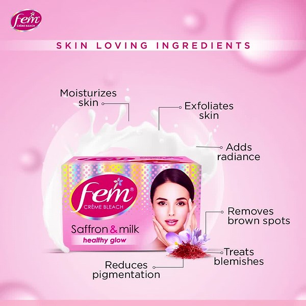 Get a luminous glow and a healthy texture with skin safe ingredients. Fem Saffron Milk Bleach has anti-inflammatory properties and it is safe & gentle on the skin. ​ #Fem #InstantGlow #SkinBleach #Skincare #SkincareRegime #SkincareEssentials #SmoothSkin #SalonLikeGlow #HealthyGlow #HealthySkin #NoAddedAmmonia #SalonLikeGoldenGlow #Glow #SkinCareGoals ​#saffron | Fem Skincare