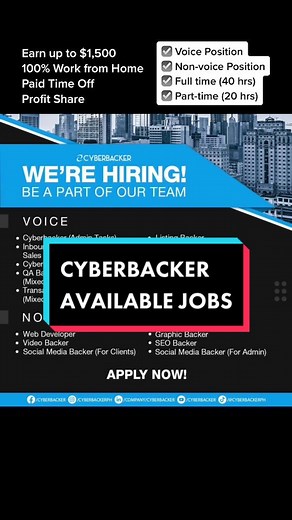 LOOKING FOR A JOB? Here’s an updated list of the job positions in Cyberbacker! #cyberbacker #workfromhome #onlinejob #virtualassistant #viral #fypシ
