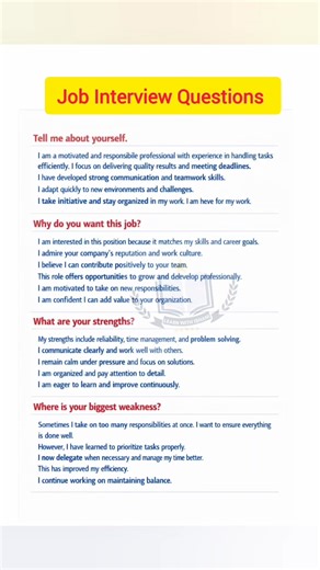 Job Interview Questions & Answers ♥️ #reels #reelsviralシ #trend #facebook #usa #viral | Learn with Ishani