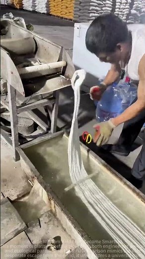 The molten plastic is passed through the extruder head to form a tubular parison