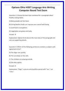 Options Ohio HiSET Language Arts Writing Computer Based Test Exam 636x882