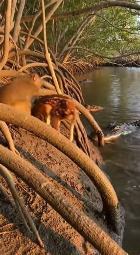 Monkey Saves Baby Deer from Crocodile | Unbelievable Wildlife Moment #aicontent #aigenerated
