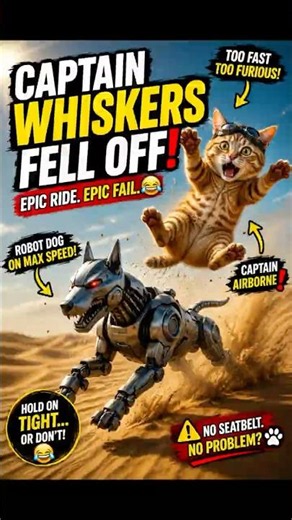Captain Whiskers Fell Off the Robot Dog! 😂🐱🤖 #CaptainWhiskers #RobotDog #FunnyCats #Shorts