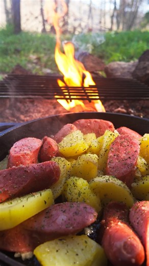 German Skillet Potatoes and Sausage | Campfire Meal #shorts