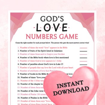 God's Love Numbers Game | Valentines Printable Christian Group Activity