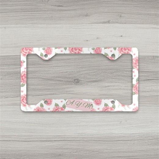Custom Pink Floral Monogram Metal License Plate Frame | Personizable Cottagecore Car Accent - Etsy
