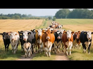 The herd of cows call each other to graze on the vast field - Cows mooing - Video about cows