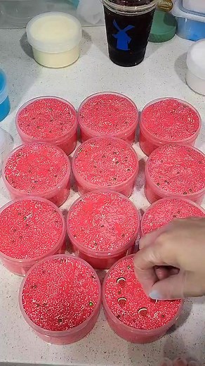 Which one is different? Put it in the comments! Waterdots available CinnaCrewSlimes.com! #oddlysatisfying #packing #jarring #slime #watermelon