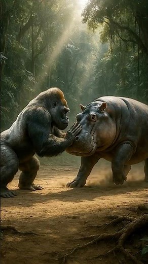 Hippo VS Gorilla #animalfight #gorilla #gorillapower