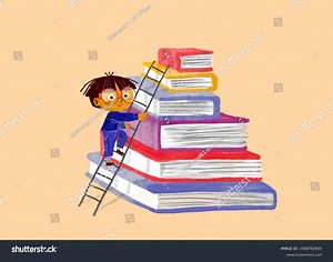 Illustration Student Climbing Ladder On Stack Stock Illustration 2568762805 | Shutterstock