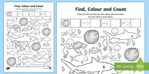 Under the Sea Find, Color and Count Worksheet