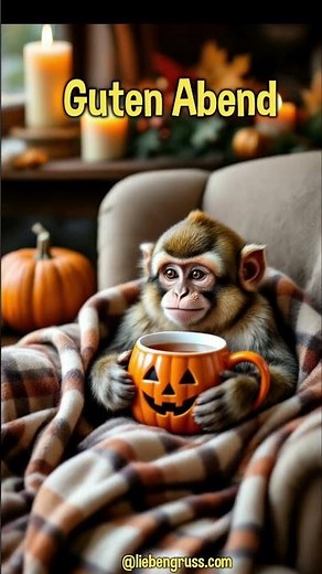 🐵 Gemütlicher Herbstgruß vom kleinen Affen 🍁☕🕯️