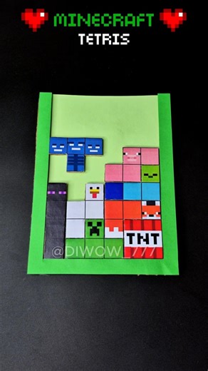 DIY Minecraft Tetris Cardboard Game! 📦🧩 Easy Tutorial 💚 #diy #minecraft #shorts