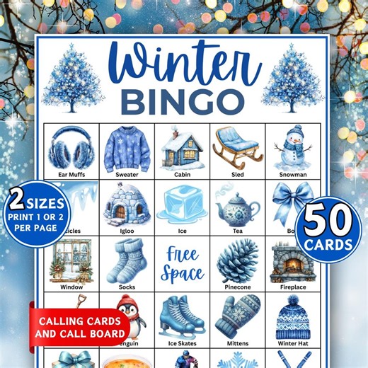 50 Winter Bingo Cards, Winter Bingo, Winter Themed Bingo Cards PDF, Bingo Activity, Holiday Activity Kids Adults, Printable Holiday Games - Etsy