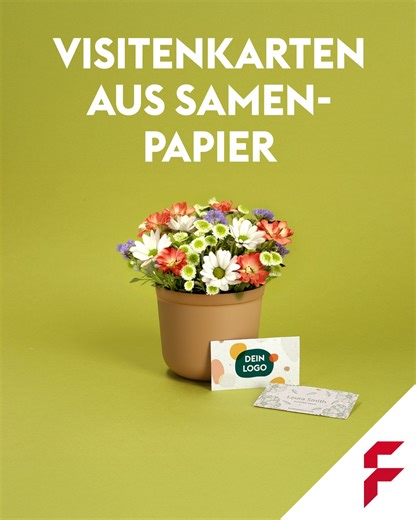 FLYERALARM on Instagram: "🌱 Werbung, die Wurzeln schlägt! Mit diesen individuell bedruckbaren Visitenkarten aus Samenpapier bleibt deine Marke im Kopf und wächst gleichzeitig auch buchstäblich im Garten deiner Zielgruppe weiter. Das Papier? Besteht aus recycelten Baumwollresten und ist mit einer bunten Blumenmischung durchzogen. 🌼 Deine Geschäftskontakte müssen die Karte nur 72 Stunden einweichen, einpflanzen, gießen – und schon sprießen farbenfrohe Blüten. 🌸 So wird deine Persönlichkeit mit 
