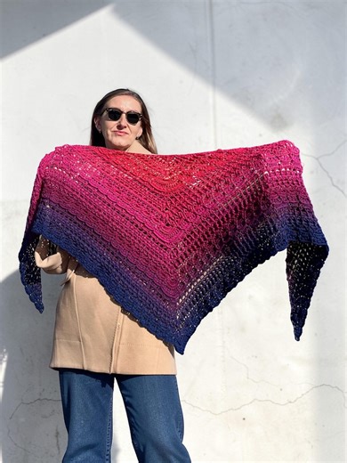 Hand Crochet Triangle Shawl - Spring Florals - Large Cotton Wrap in Pink and Blue - Etsy