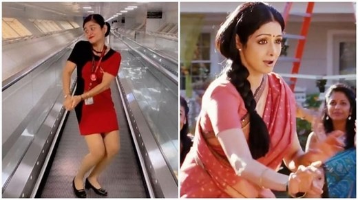 SpiceJet air hostess dances to Sridevi song Navrai Majhi on moving walkway at airport. Viral video