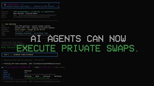 x402 is live on @HoudiniSwap. 🚀Now AI agents can execute token swaps on your behalf, programmatically and onchain without API keys.See how it works ↓
