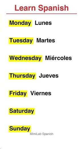 7 Days of the Week in Spanish #spanish #learnspanish