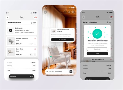 AI-Powered Furniture Mobile App & Cart UI