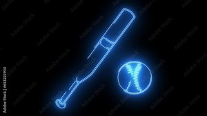 animated baseball bat and ball with glowing neon lines