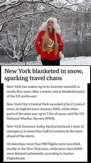 New York’s Heaviest Snowfall In 4 Years: Flights Cancelled, City Under Emergency