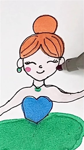 How to draw a cute Ballerina 💚💙 Step by step drawing for kids #shorts