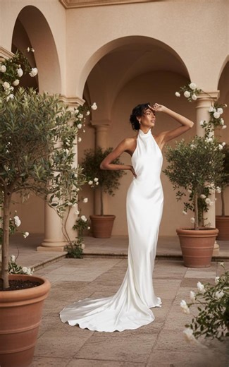 Mermaid Wedding Dress With High Neck – Plunging Open Back, Elegant Minimalist Dress, Modern Wedding - Etsy