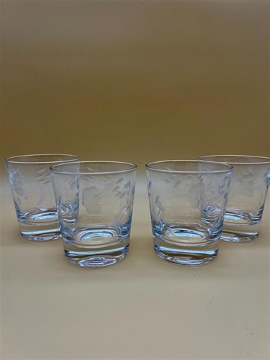 Princess House Heritage Flat Tumbler Glasses Set of Four Vintage Etched 1980s Crystal Barware - Etsy