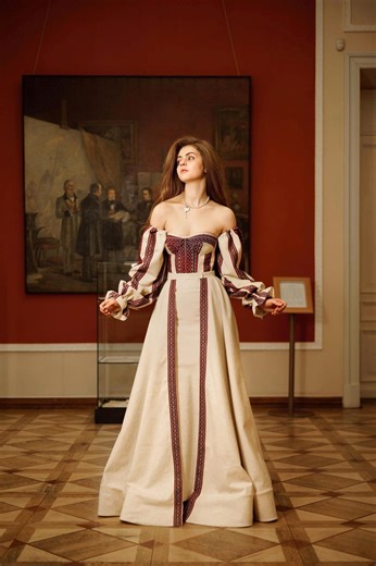 Ukrainian Embroidered Bridal Dress “roksolana” With Long Skirt and Train - Etsy