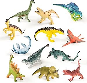 RECUR Dinosaur Figure Toys Mini Dino Figurines for Kids Jurrassic Dinosaurs, 100% Hand-Painted, Cake Topper Small Tabletop Figure - 12 PCS