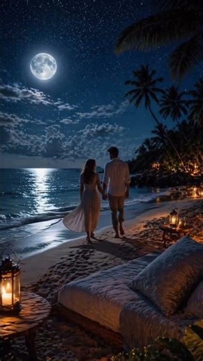 Romantic Moonlit Beach Walk 🌙 Ocean Waves & Night Ambience