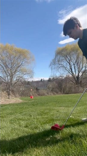 Hole in one in goofy golf