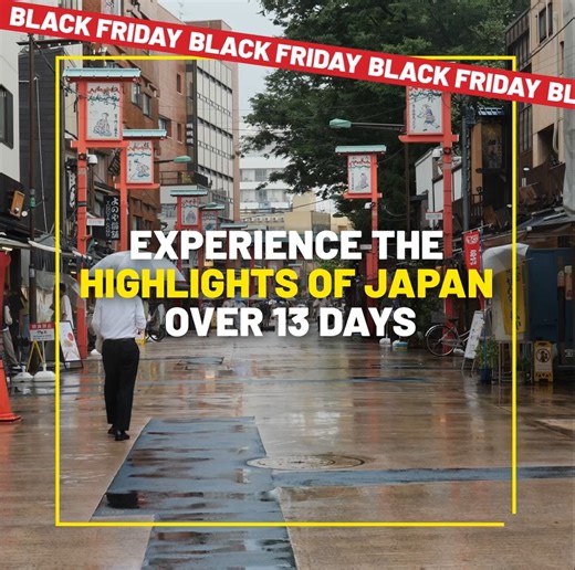 Discover the Highlights of Japan over 13 jam-packed days! 🇯🇵 Our Black Friday deals offer incredible savings on this bucket-list tour. Book before 4 December to explore Japan’s ancient sites, scenic views, and vibrant cities for less ➡️ https://bit.ly/3OwkQG8 | Expat Explore Travel