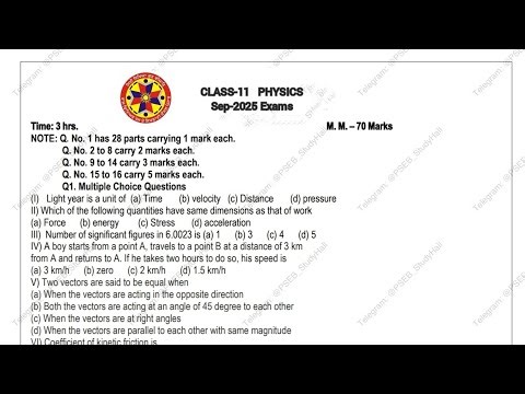 11th paper physics real paper september 2025 | importance question