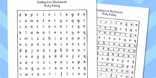 5-6 Spelling List Word Search Tricky Ending