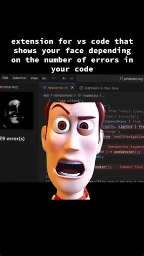 Extension for vs code that shows your face depending on the number of errors in your code.