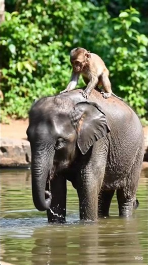 Monkey elephant friendship #sortvideo water play