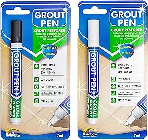 Grout Pen Tile Paint Marker: Waterproof Grout Colorant and Sealer Pen to Renew, Repair, and Refresh Tile Grout - Cleaner Coating Stain Pens - 2 Pack, 5mm Narrow Black and 5mm Narrow White Tip